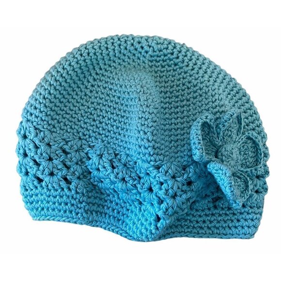 PLC Baby Crochet Hat Turquoise‎ Flower Nordstrom - Picture 2 of 4